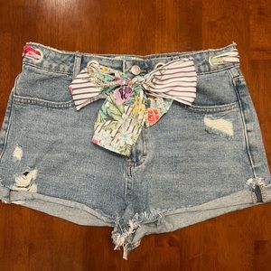 Jean Shorts with Floral Scarf Belt